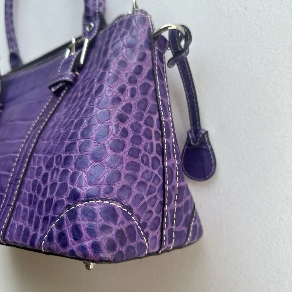 Dooney & Bourke Purple Nile Crocodile Embossed Domed Satchel Leather Bag Y2k